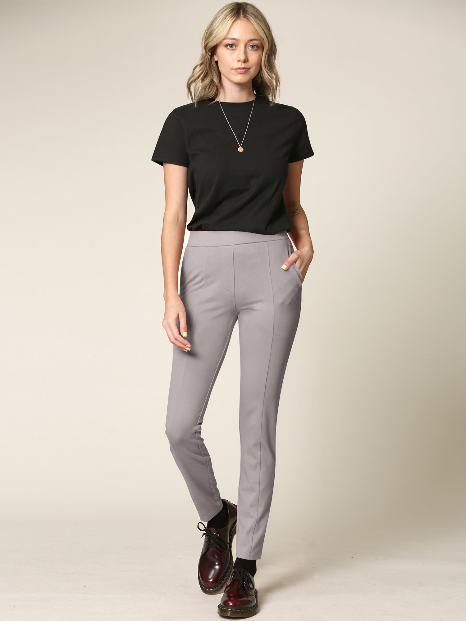 Women's Pull On Legging Ponte Tummy Control Skinny Pant With Pockets Daily Haute