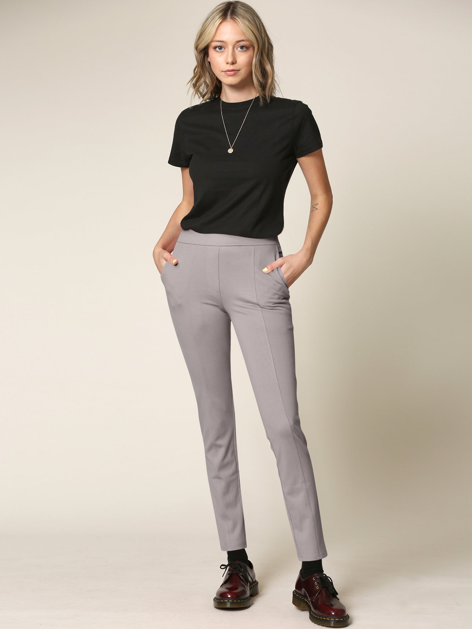 Women's Pull On Legging Ponte Tummy Control Skinny Pant With Pockets Daily Haute