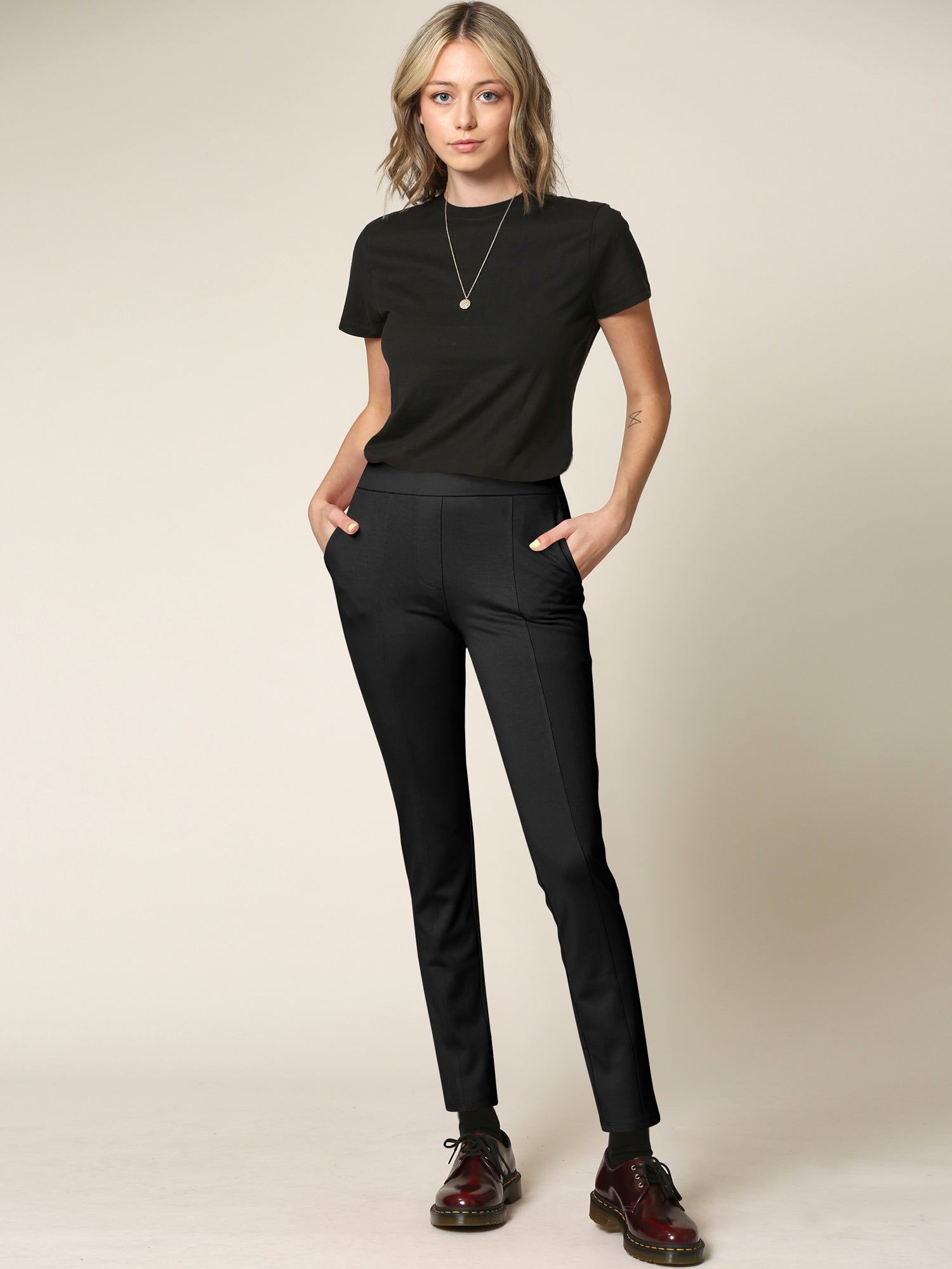 Women's Pull On Legging Ponte Tummy Control Skinny Pant With Pockets Daily Haute