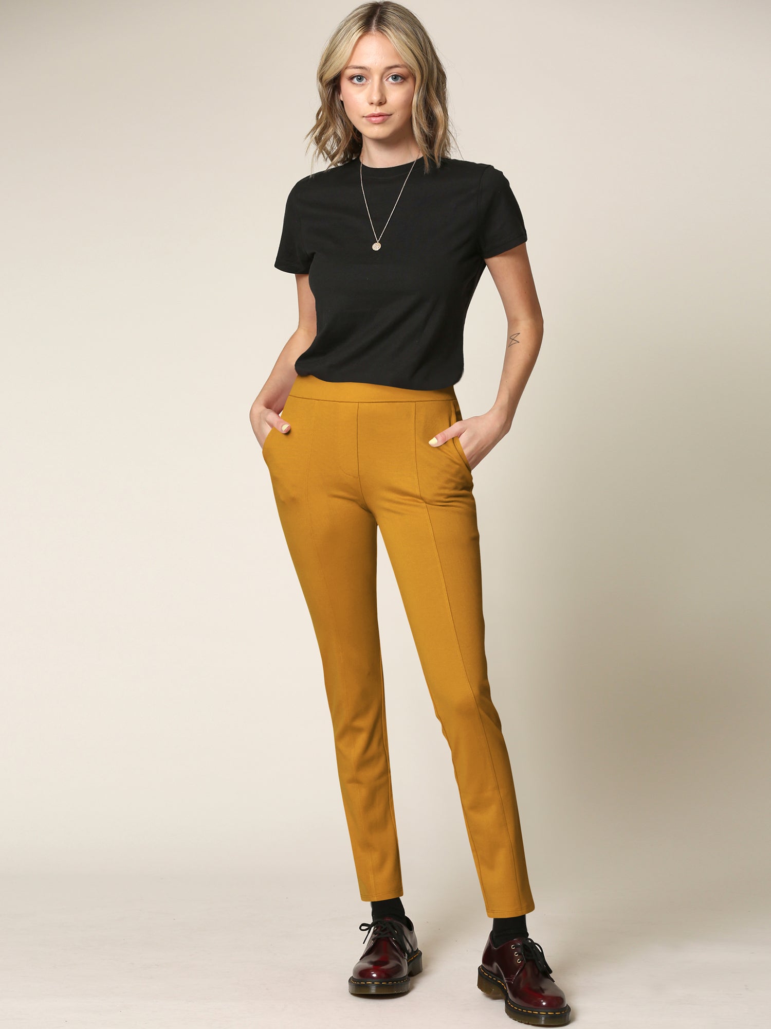 Women's Pull On Legging Ponte Tummy Control Skinny Pant With Pockets Daily Haute