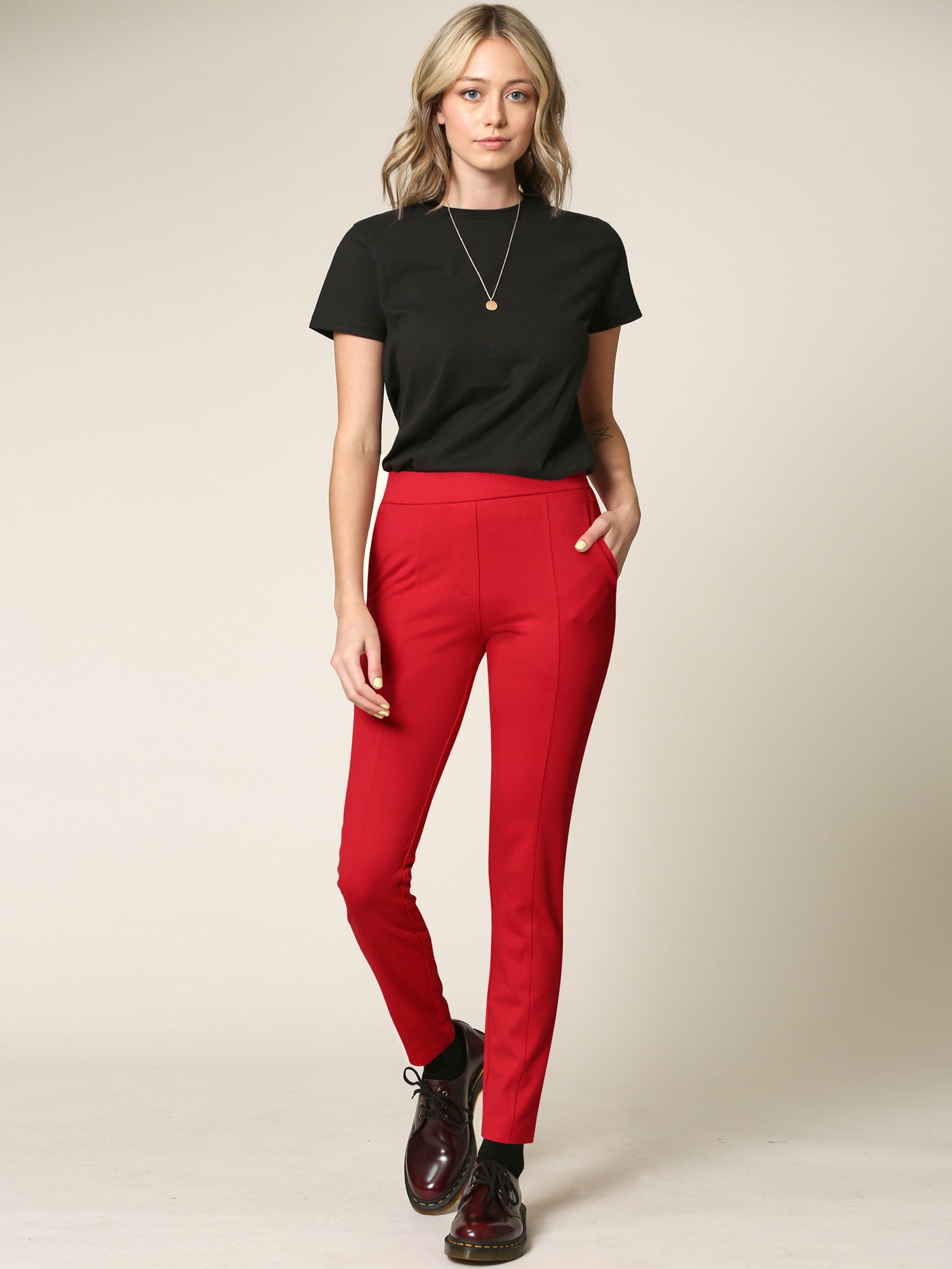 Women's Pull On Legging Ponte Tummy Control Skinny Pant With Pockets Daily Haute