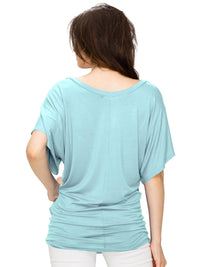 Women's Solid Short Sleeve V Neck Dolman Top Daily Haute