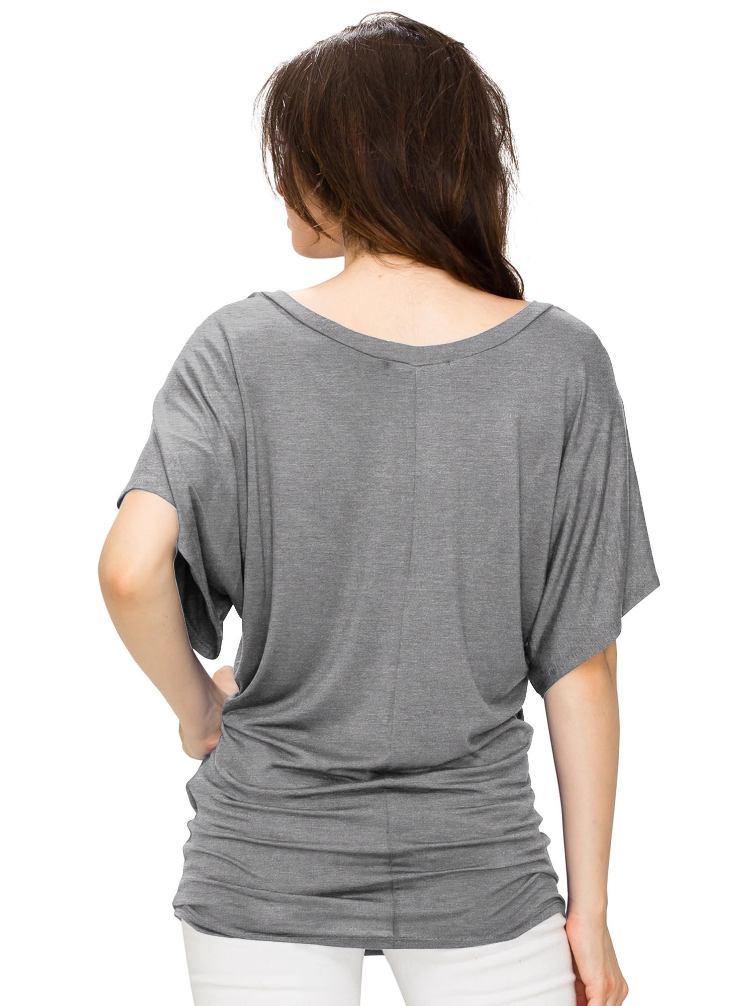 Women's Solid Short Sleeve V Neck Dolman Top Daily Haute