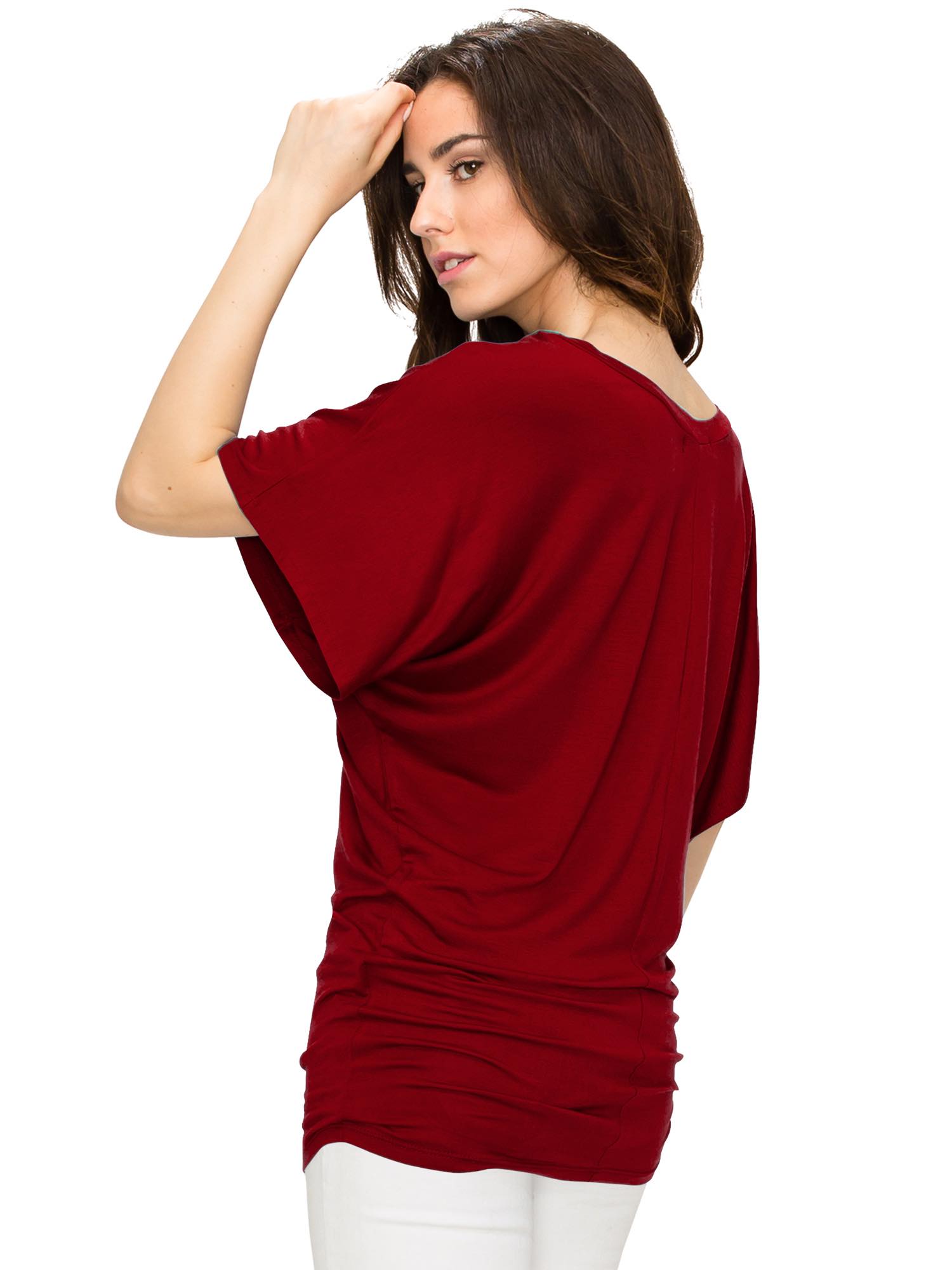 Women's Solid Short Sleeve V Neck Dolman Top Daily Haute