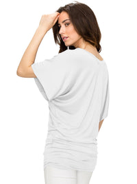 Women's Solid Short Sleeve V Neck Dolman Top Daily Haute