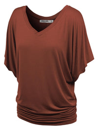 Women's Solid Short Sleeve V Neck Dolman Top Daily Haute