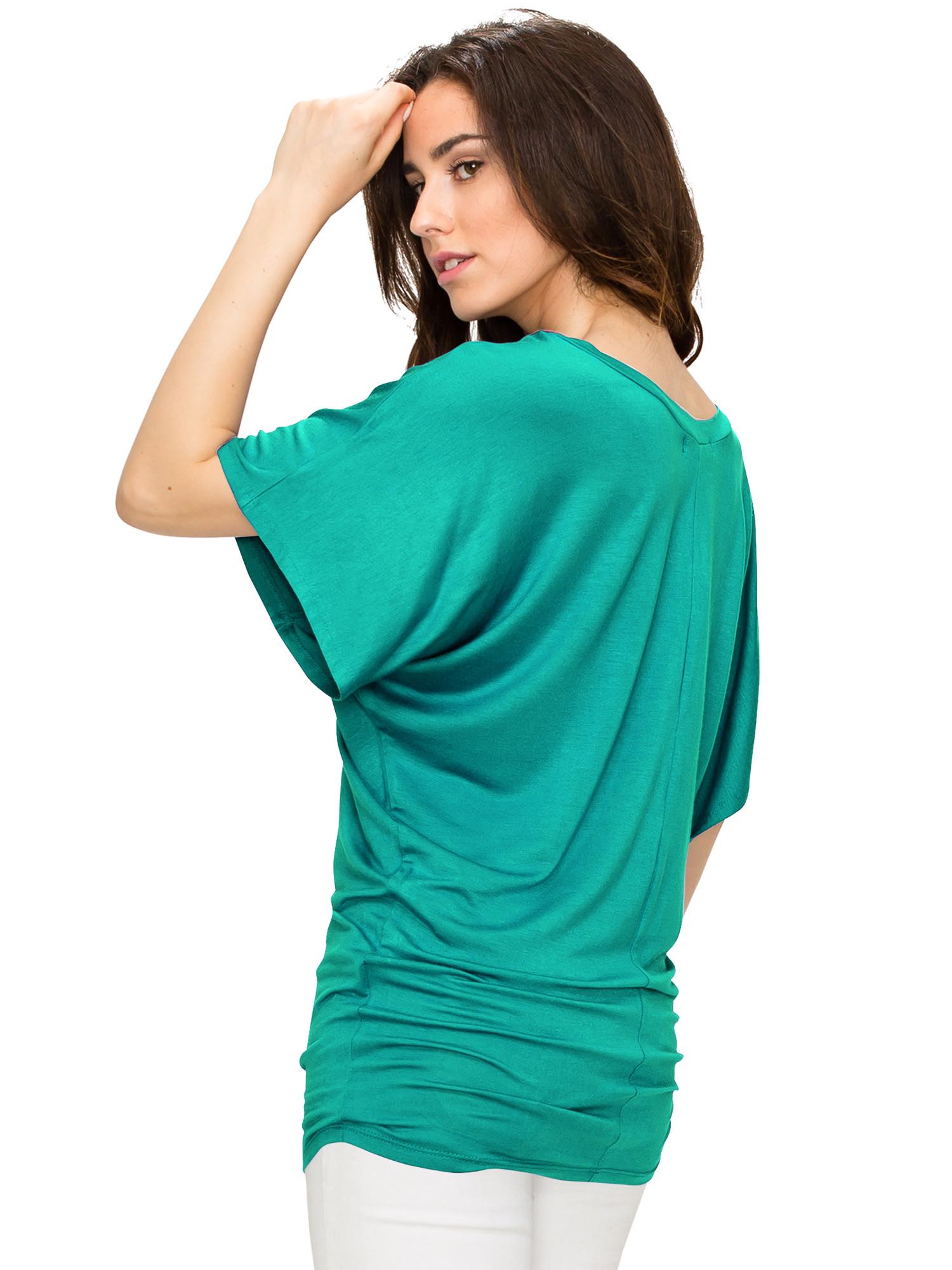 Women's Solid Short Sleeve V Neck Dolman Top Daily Haute