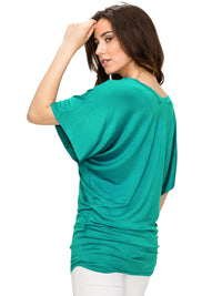 Women's Solid Short Sleeve V Neck Dolman Top Daily Haute