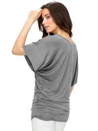 Women's Solid Short Sleeve V Neck Dolman Top Daily Haute