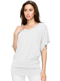 Women's Solid Short Sleeve V Neck Dolman Top Daily Haute