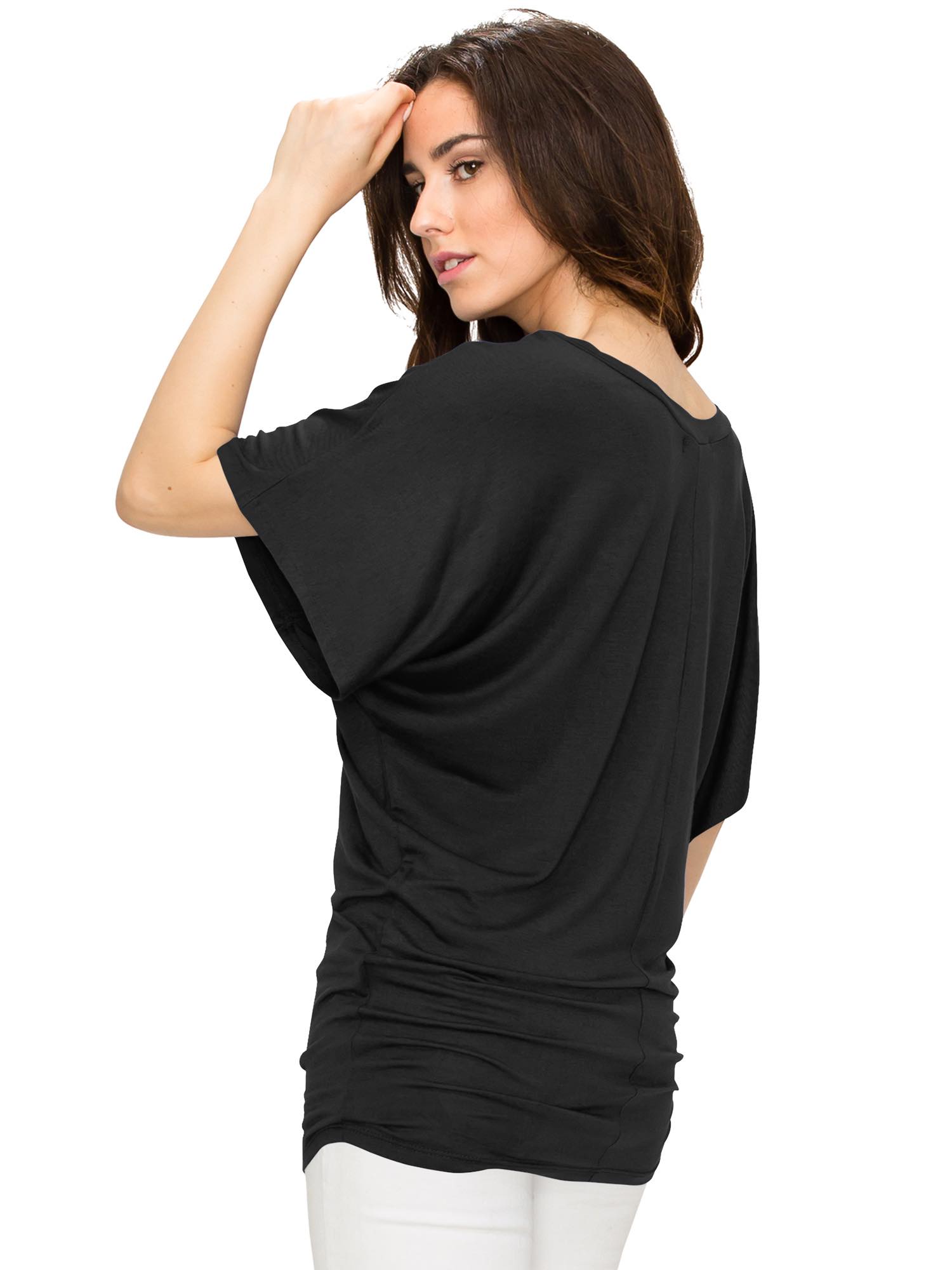 Women's Solid Short Sleeve V Neck Dolman Top Daily Haute