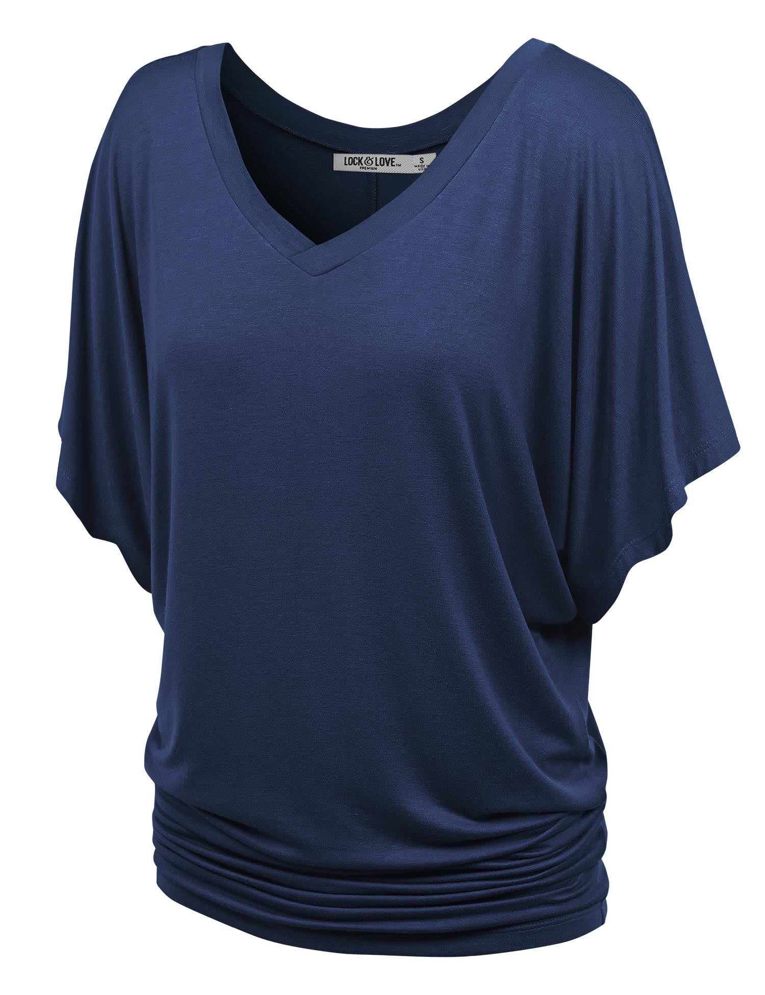 Women's Solid Short Sleeve V Neck Dolman Top Daily Haute