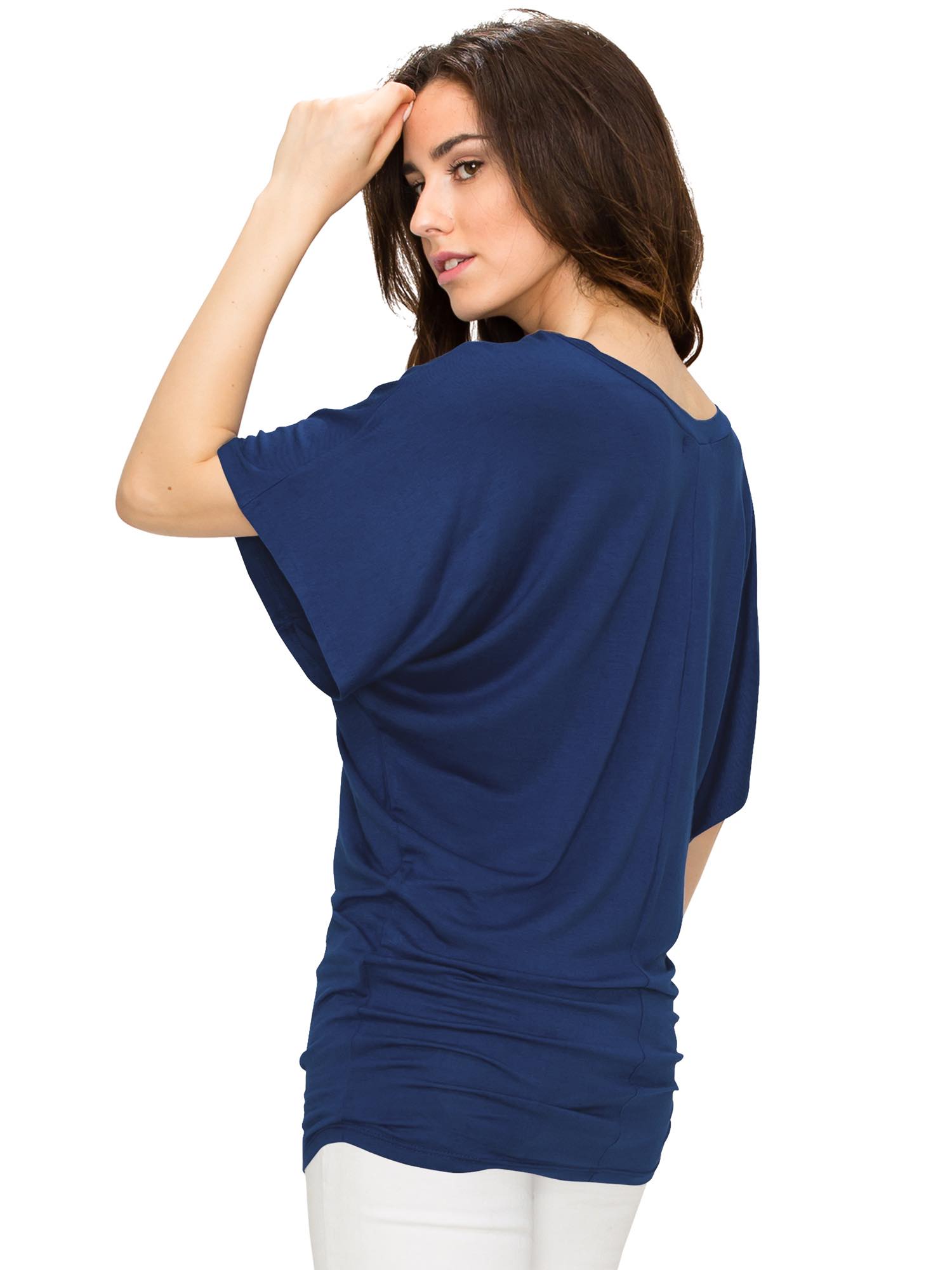 Women's Solid Short Sleeve V Neck Dolman Top Daily Haute