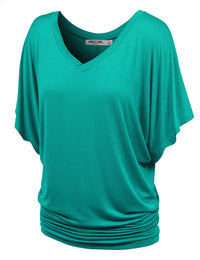 Women's Solid Short Sleeve V Neck Dolman Top Daily Haute