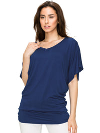 Women's Solid Short Sleeve V Neck Dolman Top Daily Haute