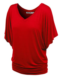 Women's Solid Short Sleeve V Neck Dolman Top Daily Haute