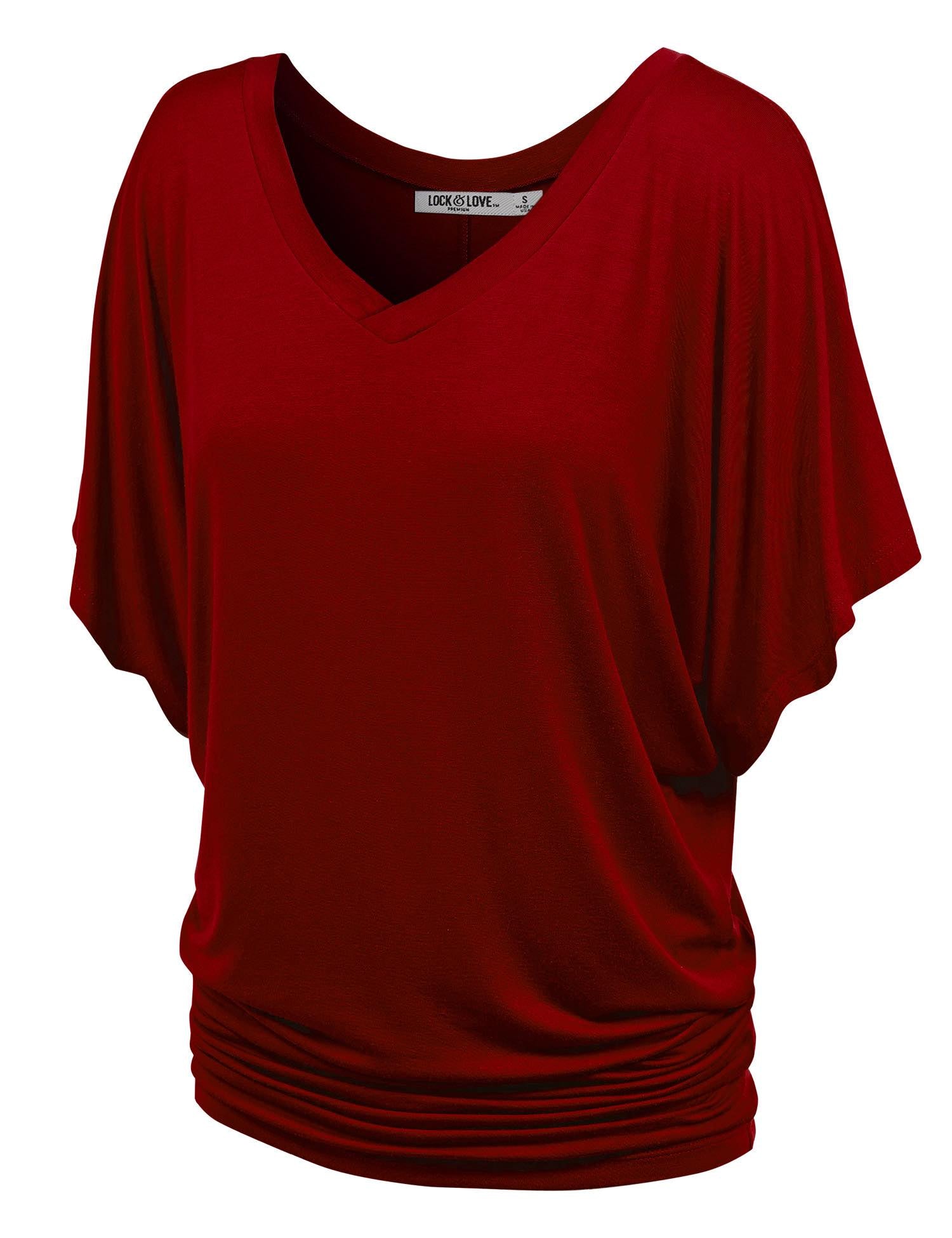 Women's Solid Short Sleeve V Neck Dolman Top Daily Haute