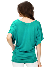 Women's Solid Short Sleeve V Neck Dolman Top Daily Haute