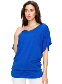 Women's Solid Short Sleeve V Neck Dolman Top Daily Haute