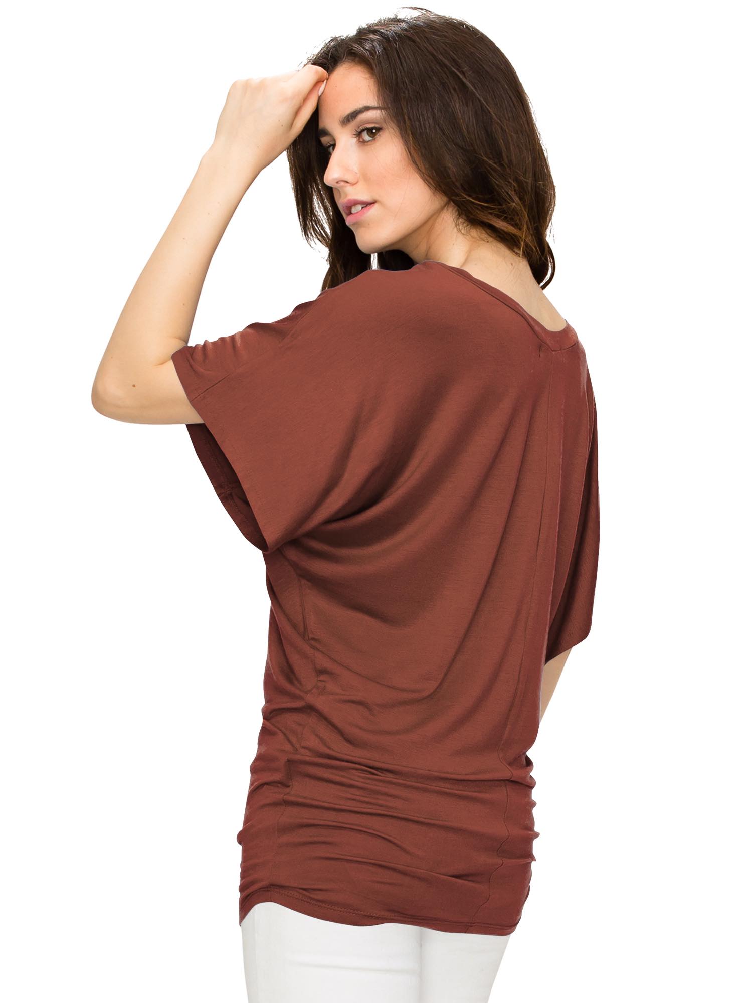 Women's Solid Short Sleeve V Neck Dolman Top Daily Haute