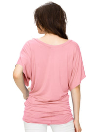 Women's Solid Short Sleeve V Neck Dolman Top Daily Haute