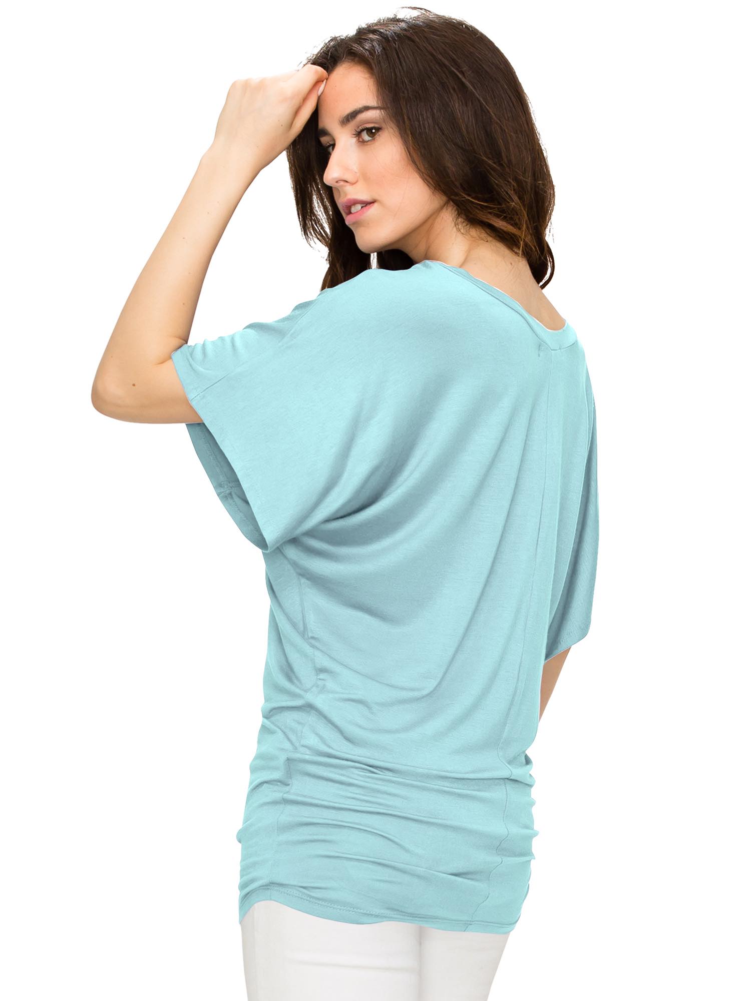 Women's Solid Short Sleeve V Neck Dolman Top Daily Haute