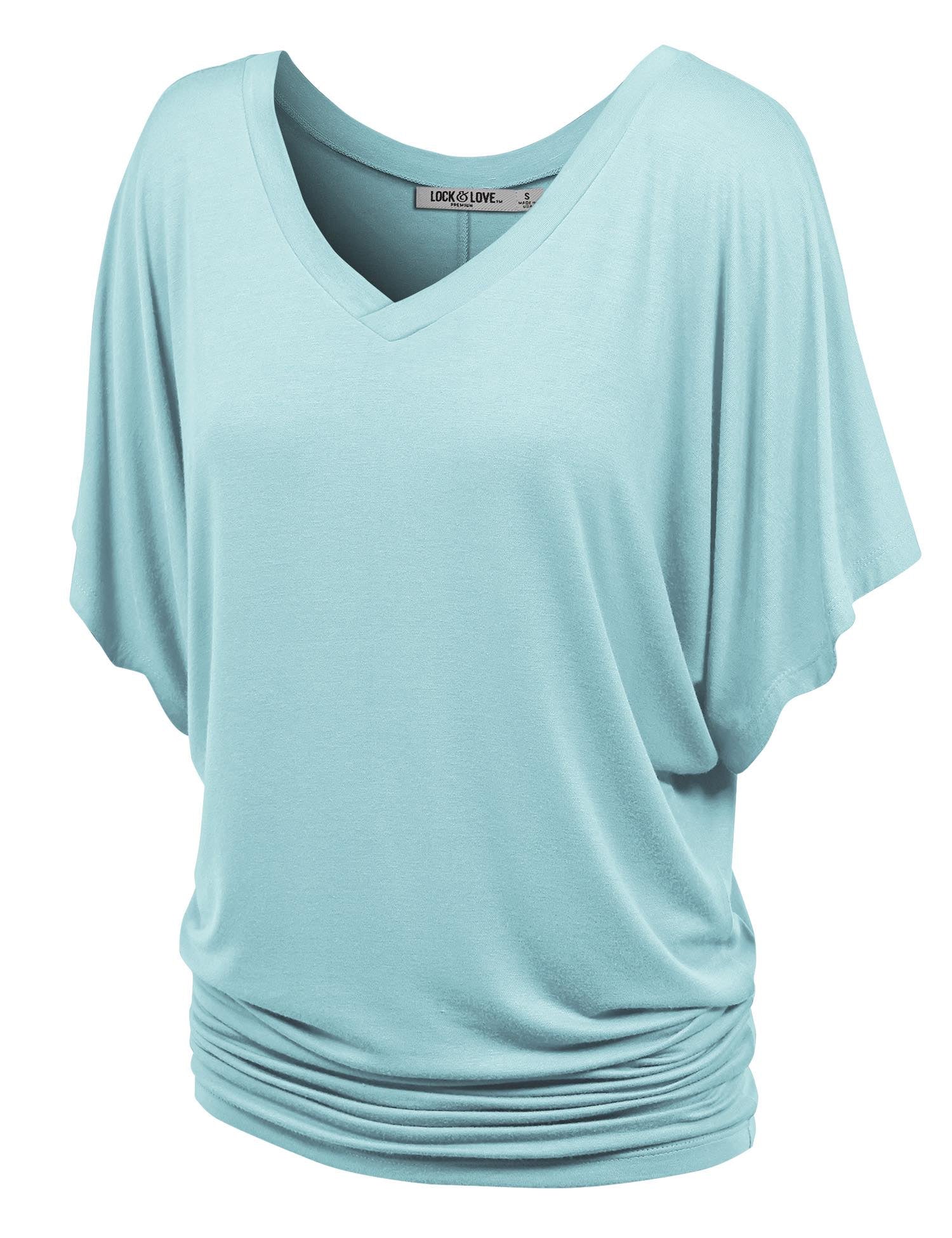 Women's Solid Short Sleeve V Neck Dolman Top Daily Haute