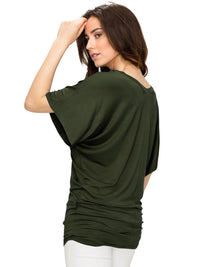 Women's Solid Short Sleeve V Neck Dolman Top Daily Haute