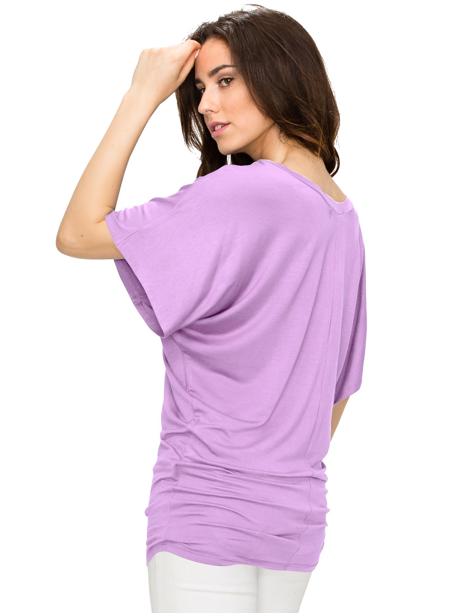 Women's Solid Short Sleeve V Neck Dolman Top Daily Haute