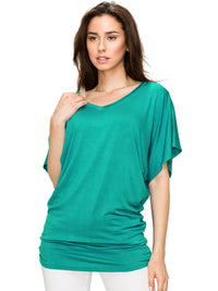 Women's Solid Short Sleeve V Neck Dolman Top Daily Haute