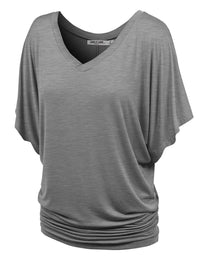 Women's Solid Short Sleeve V Neck Dolman Top Daily Haute