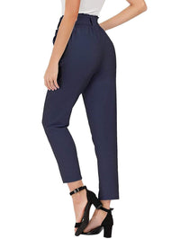 Women's Tie Belt High Paper Bag Waist Slim Pull On Pant Daily Haute