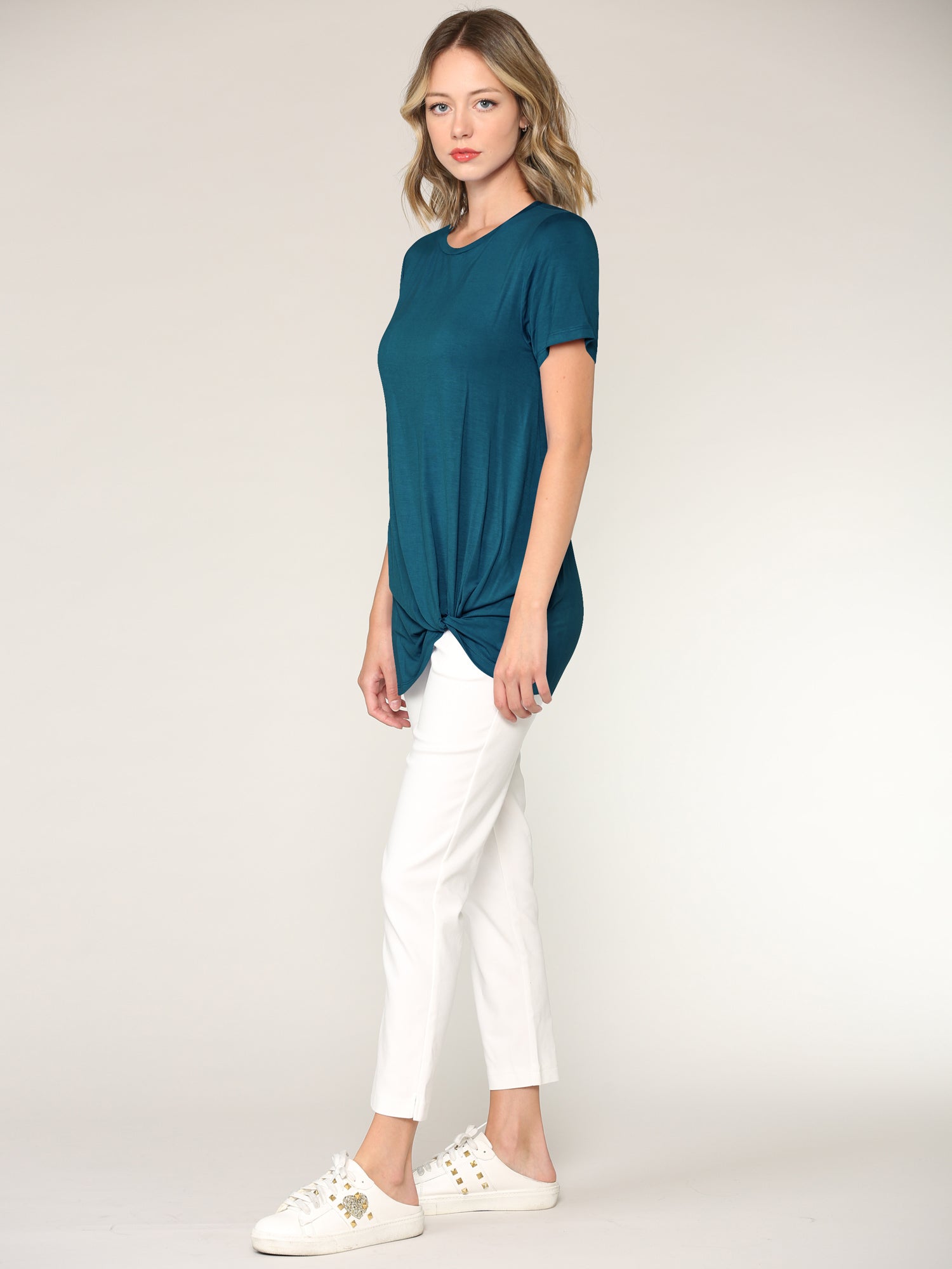 Women's Twist Front Short Sleeve Tunic Tee Daily Haute