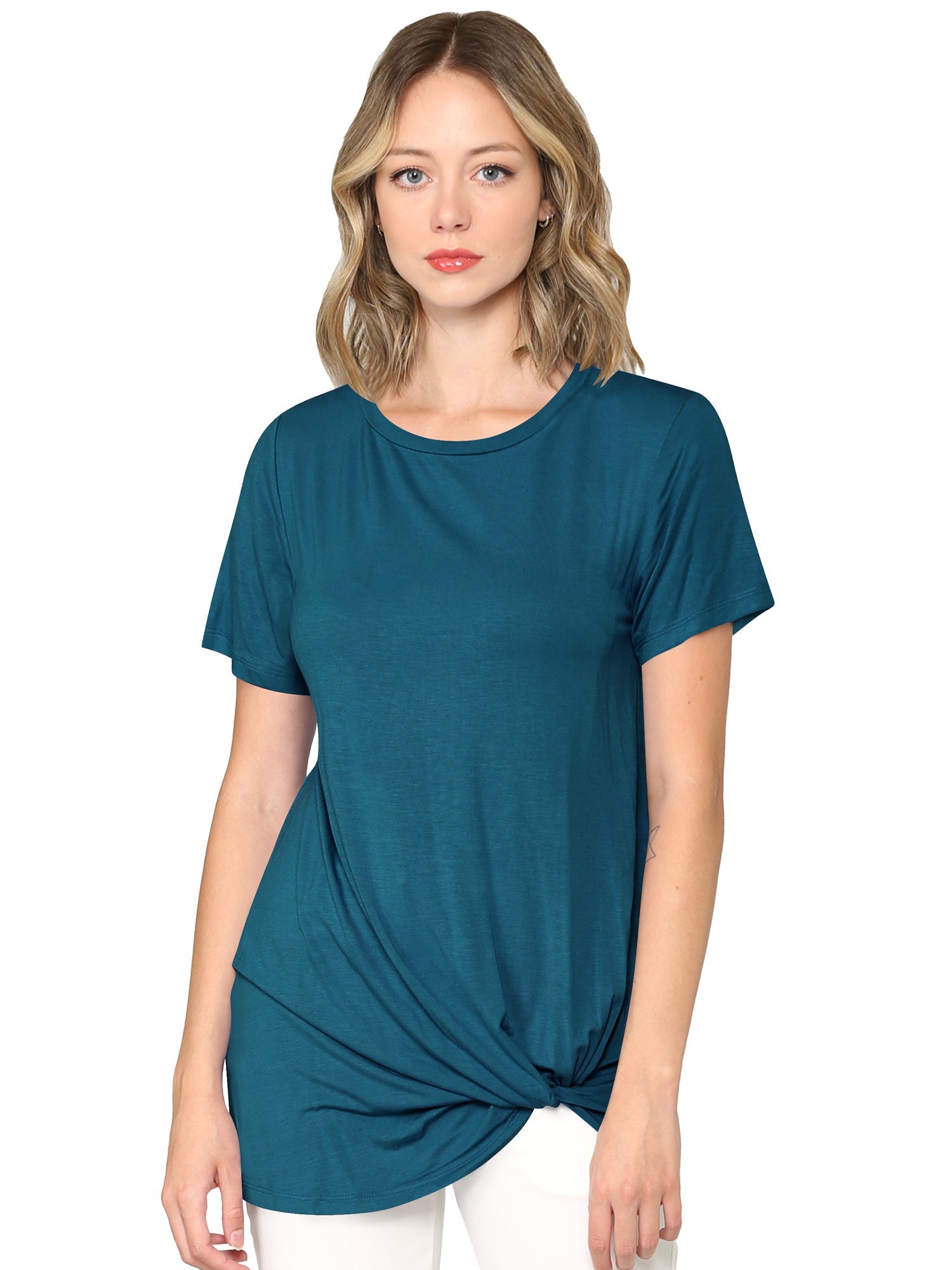 Women's Twist Front Short Sleeve Tunic Tee Daily Haute