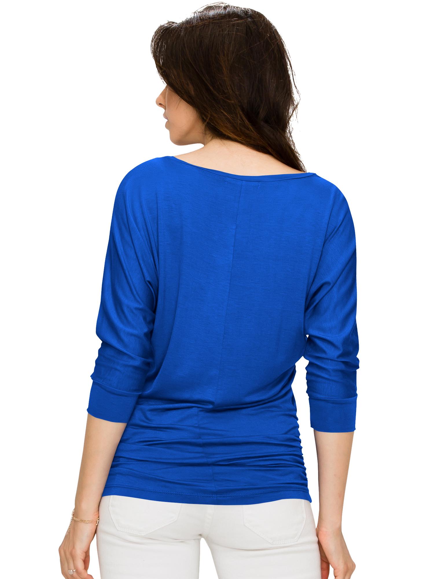 Women's V Neck 3/4 Sleeve Drape Dolman Shirt Top with Side Shirring Daily Haute