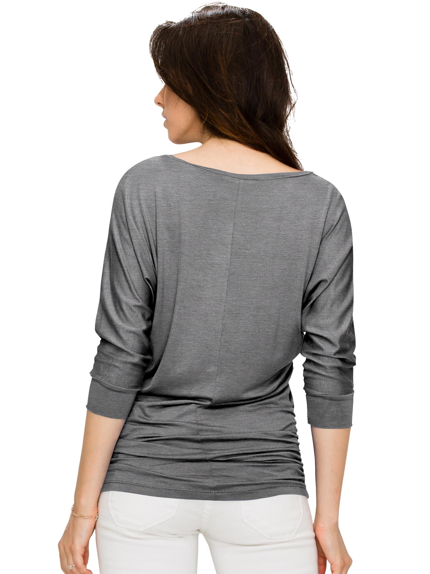 Women's V Neck 3/4 Sleeve Drape Dolman Shirt Top with Side Shirring Daily Haute