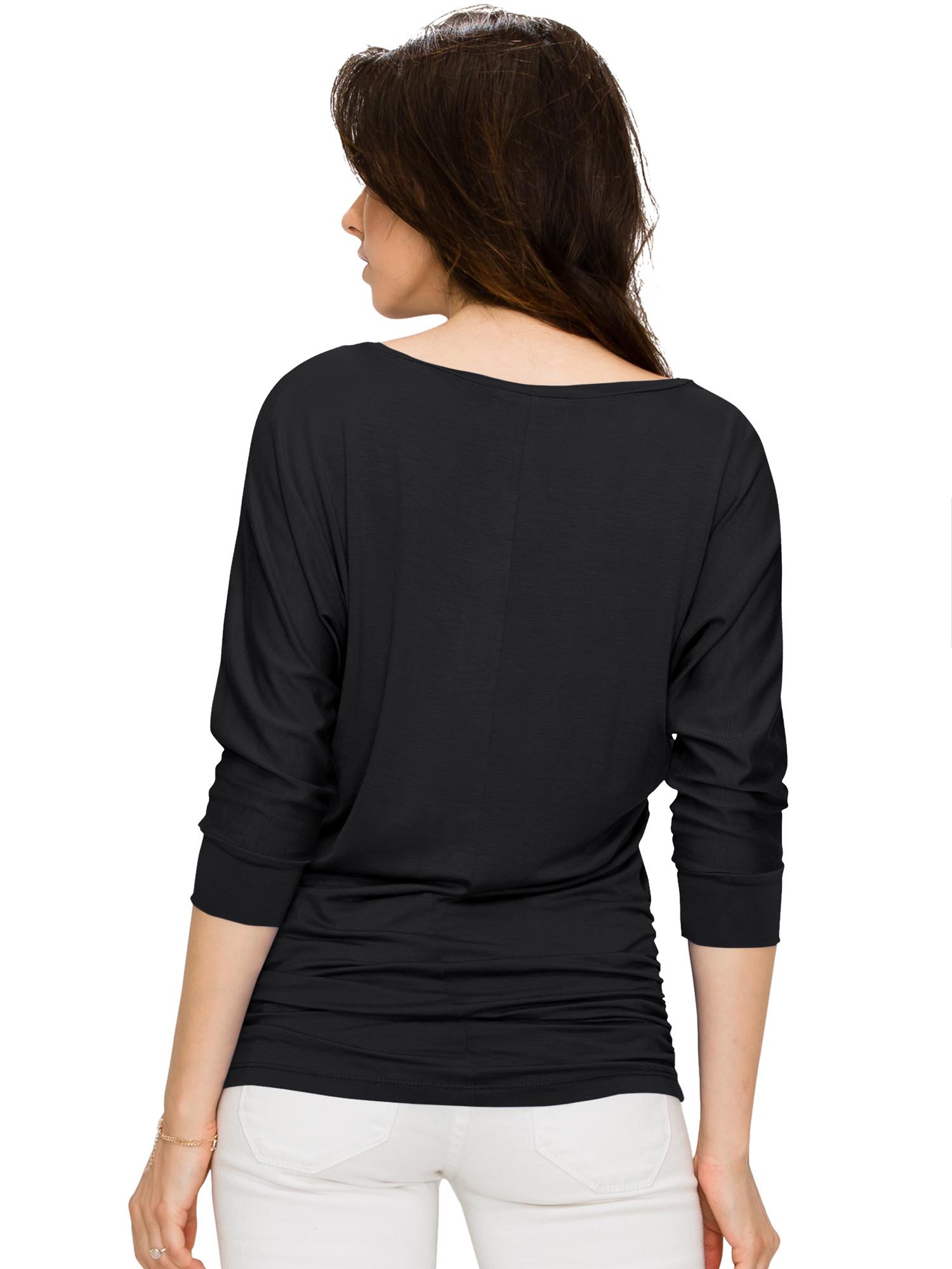 Women's V Neck 3/4 Sleeve Drape Dolman Shirt Top with Side Shirring Daily Haute