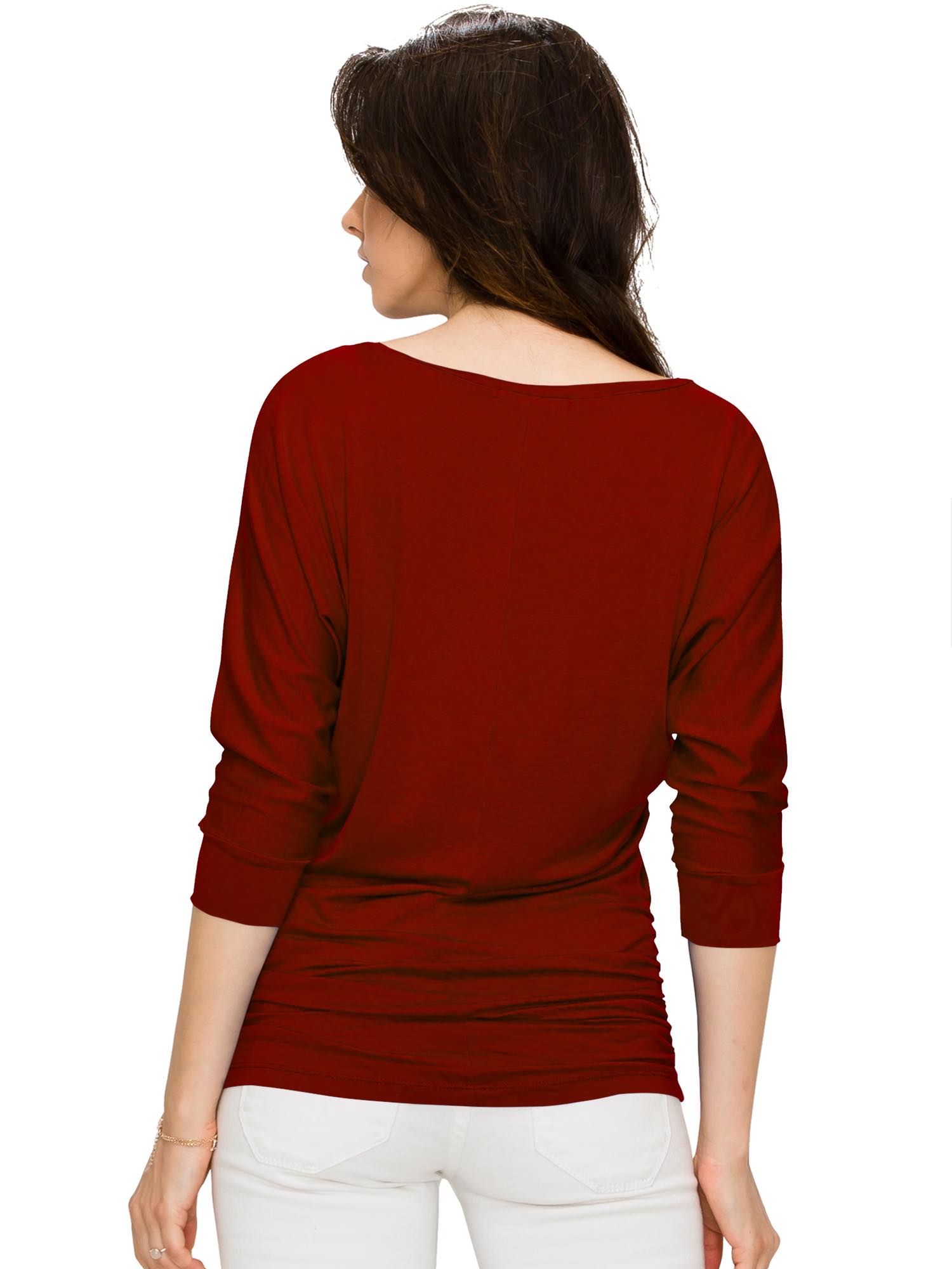 Women's V Neck 3/4 Sleeve Drape Dolman Shirt Top with Side Shirring Daily Haute