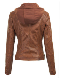 Womens Faux Leather Motorcycle Jacket with Hoodie Daily Haute