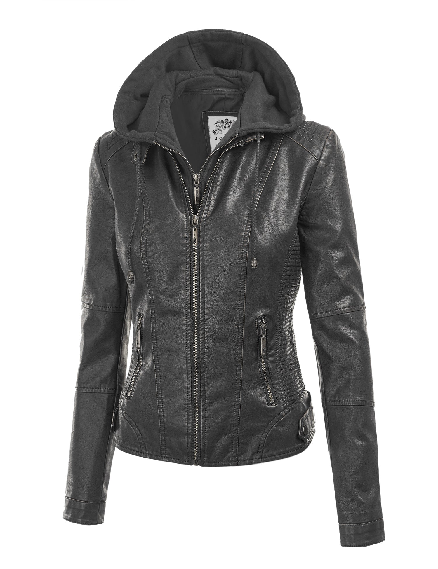 Womens Faux Leather Motorcycle Jacket with Hoodie Daily Haute