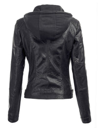 Womens Faux Leather Motorcycle Jacket with Hoodie Daily Haute