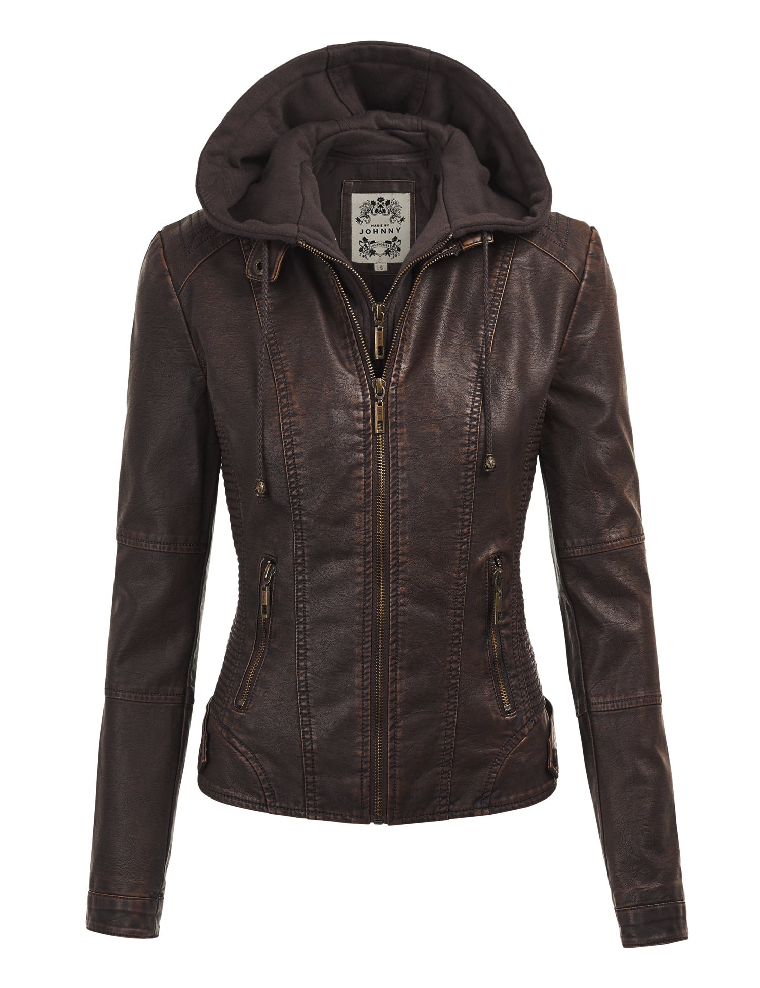 Womens Faux Leather Motorcycle Jacket with Hoodie Daily Haute