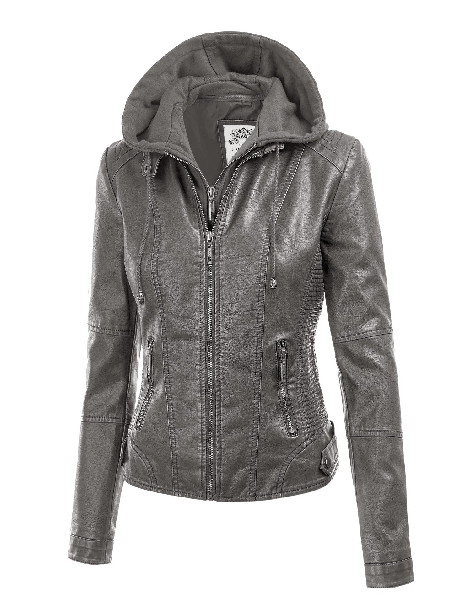 Womens Faux Leather Motorcycle Jacket with Hoodie Daily Haute