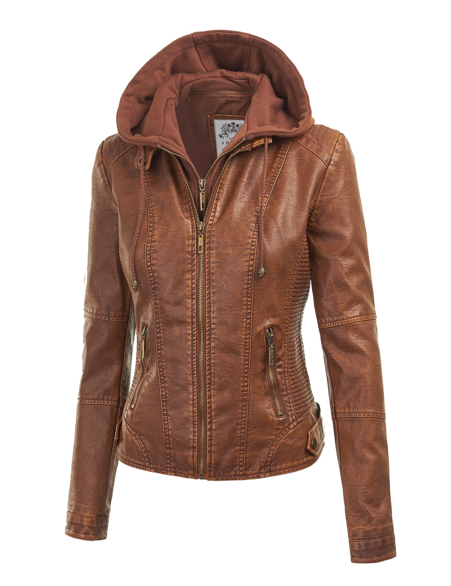 Womens Faux Leather Motorcycle Jacket with Hoodie Daily Haute