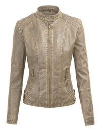 Womens Faux Leather Motorcycle Jacket with Hoodie Daily Haute