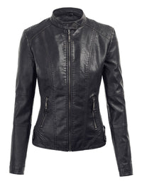 Womens Faux Leather Motorcycle Jacket with Hoodie Daily Haute