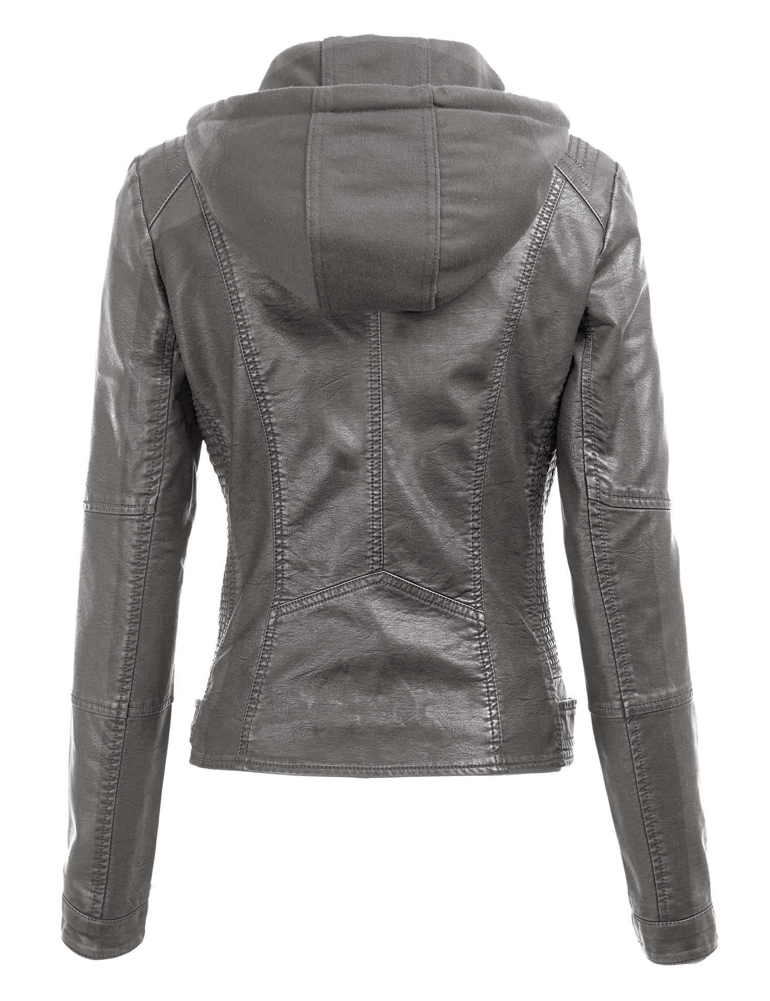 Womens Faux Leather Motorcycle Jacket with Hoodie Daily Haute