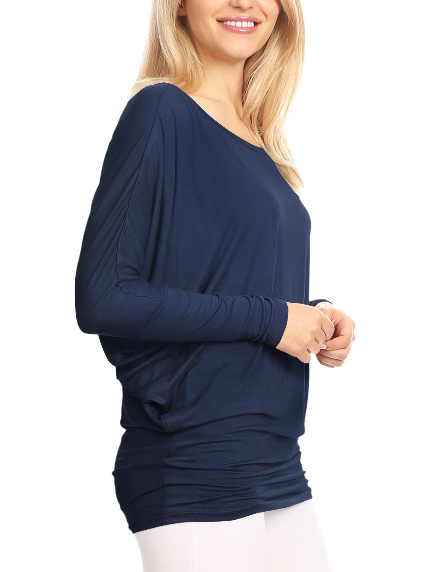 Womens Flowy Draped Long Sleeve Batwing Dolman Top Daily Haute