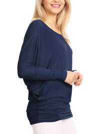 Womens Flowy Draped Long Sleeve Batwing Dolman Top Daily Haute