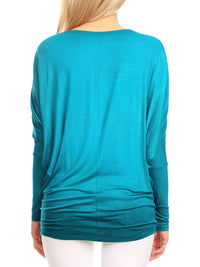 Womens Flowy Draped Long Sleeve Batwing Dolman Top Daily Haute